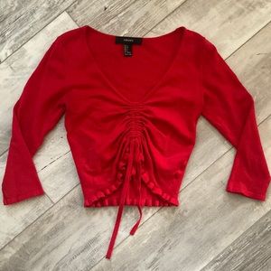 Forever 21 Cropped Front Tie Light Red Sweater
